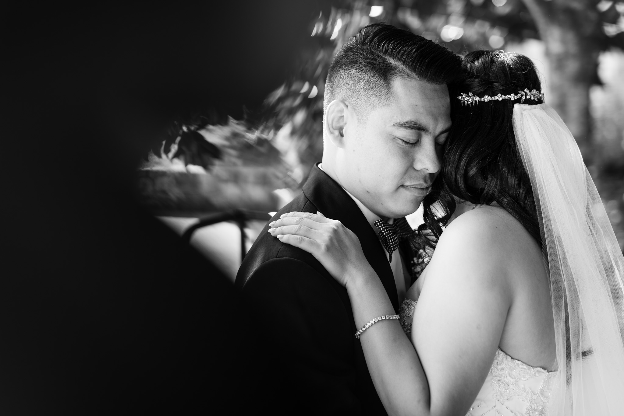 Emotional Black and white wedding portrait