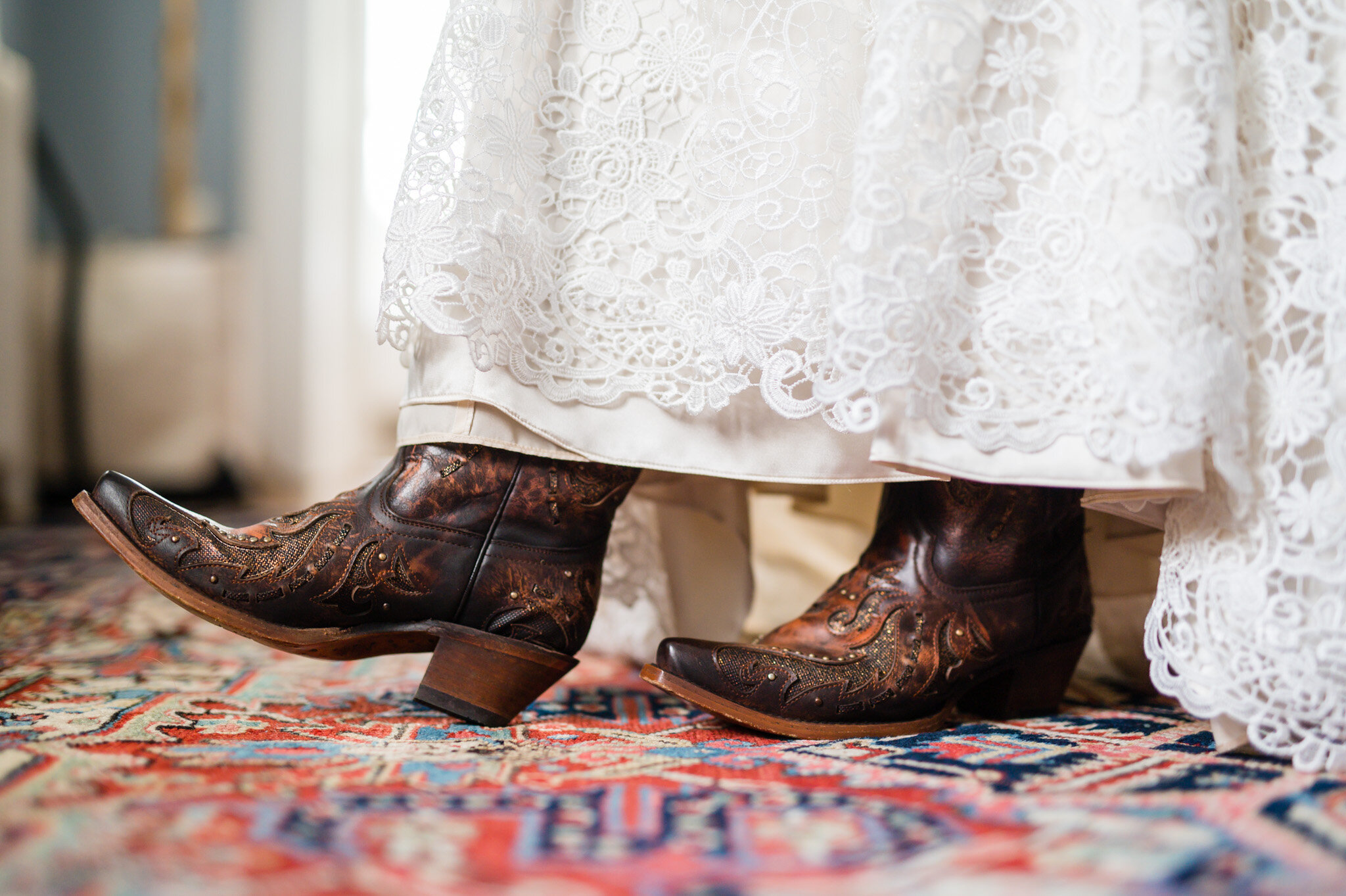 Bride wearing boots on her wedding day