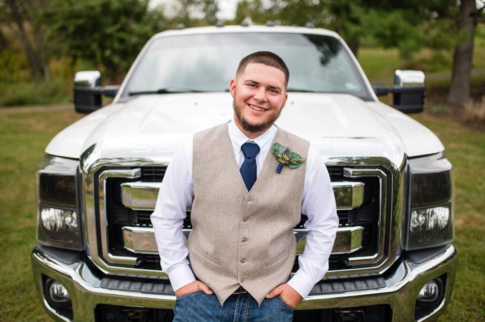 Groom with his Ford truck