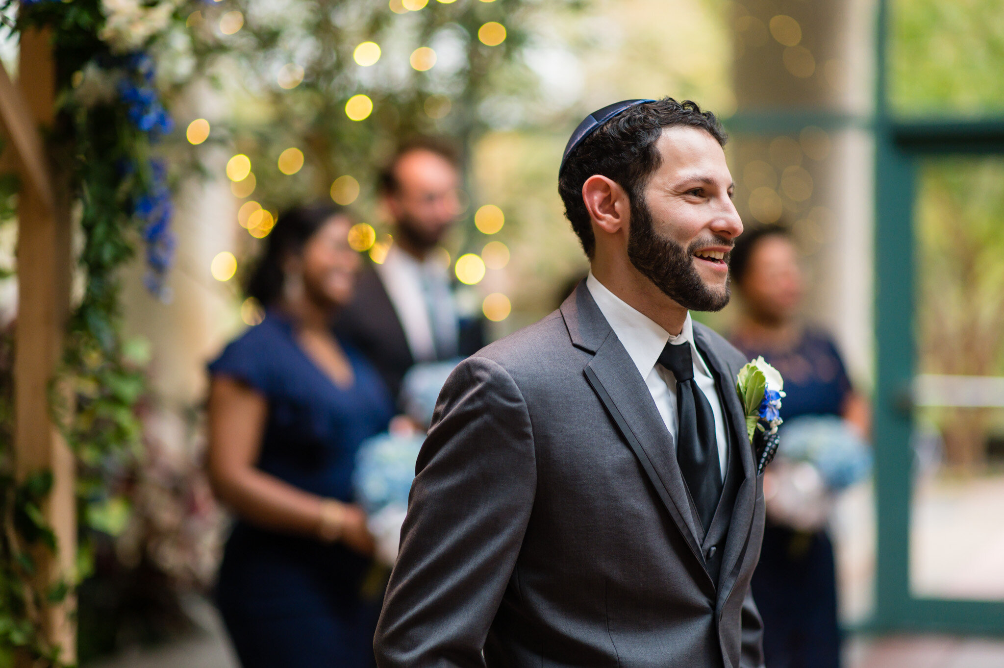 The groom's reaction to seeing his bride walk down the aisle at Meadowlark Gardens