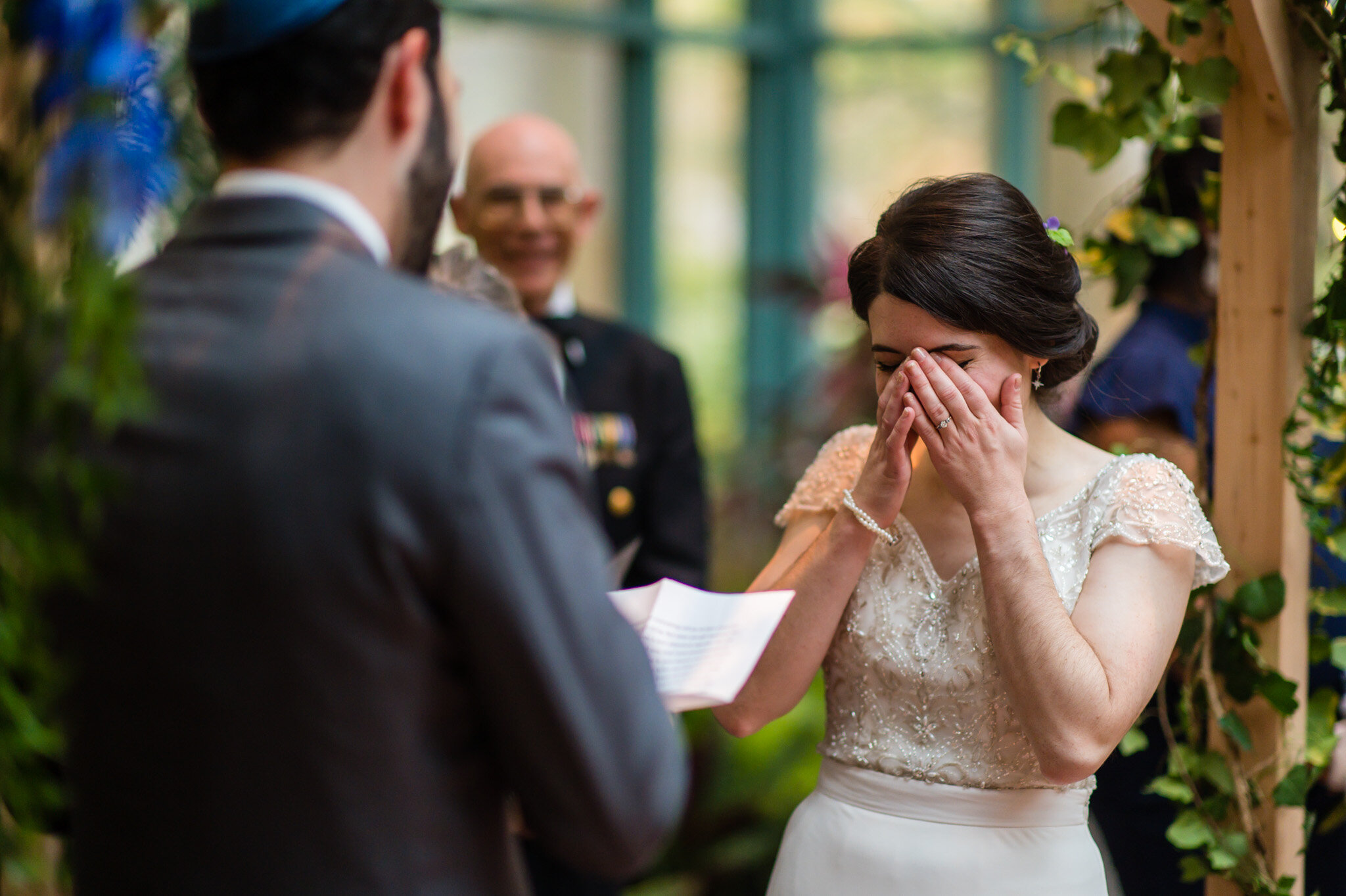 bride chokes up at her wedding ceremony
