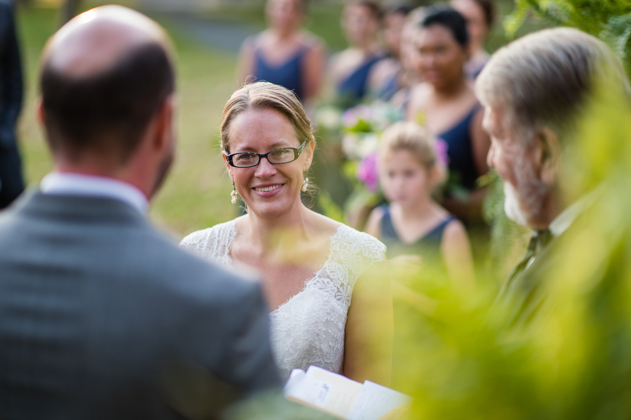 The bride looking at the groom during wedding