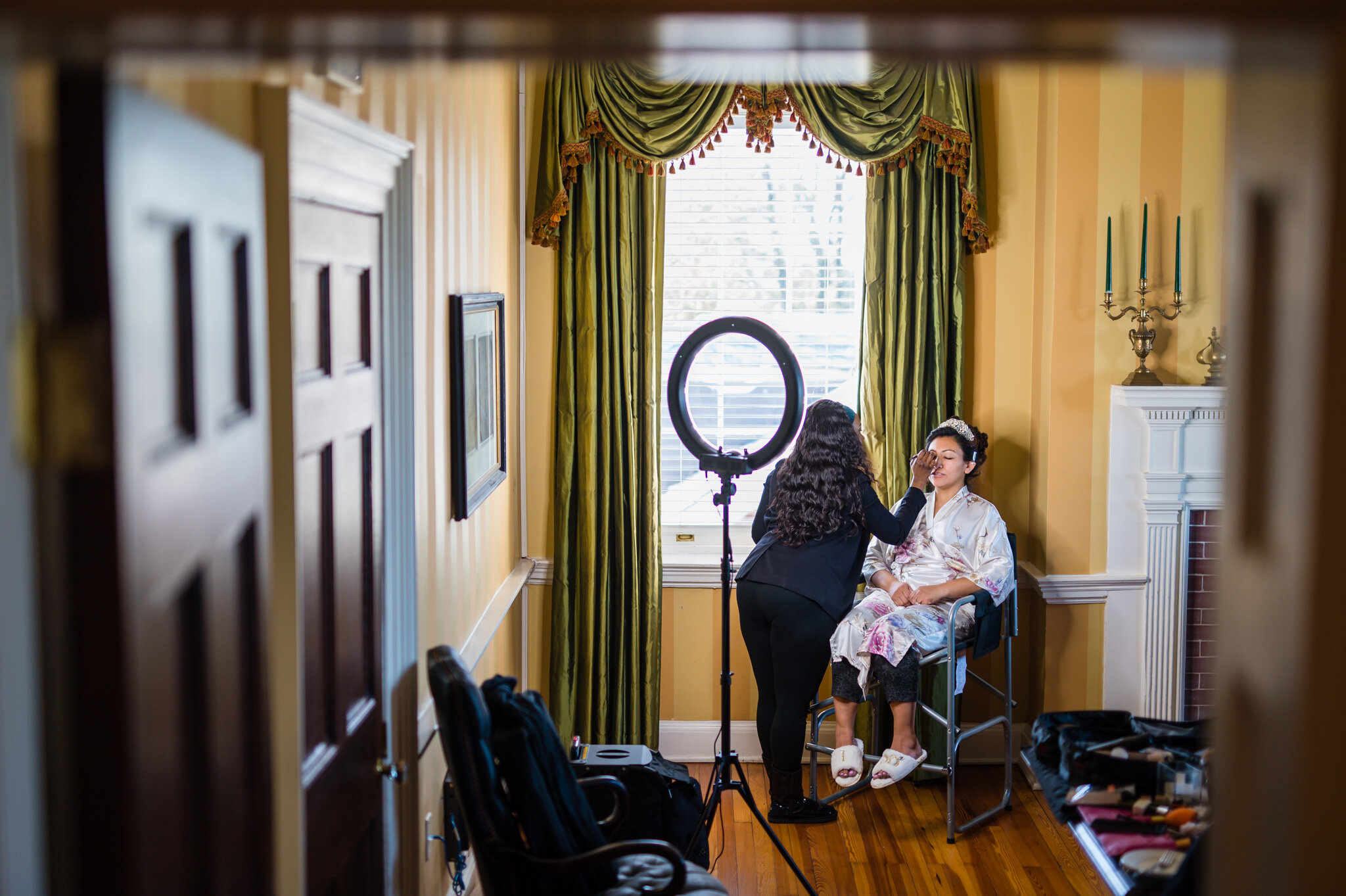 Bride getting ready for her wedding at Belmont Country Club