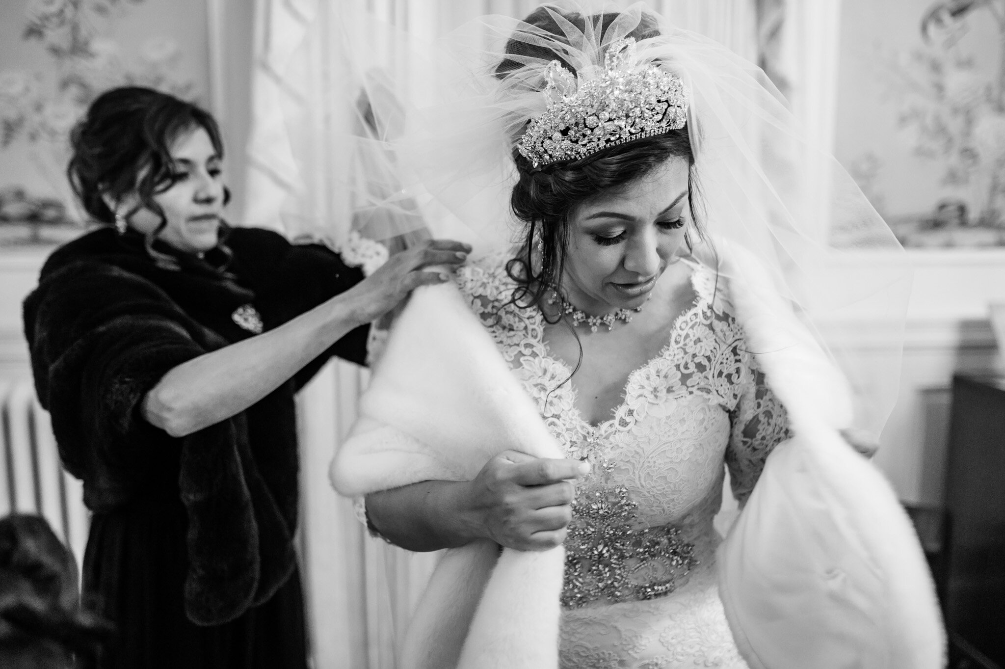 Latino bride getting ready on her wedding day