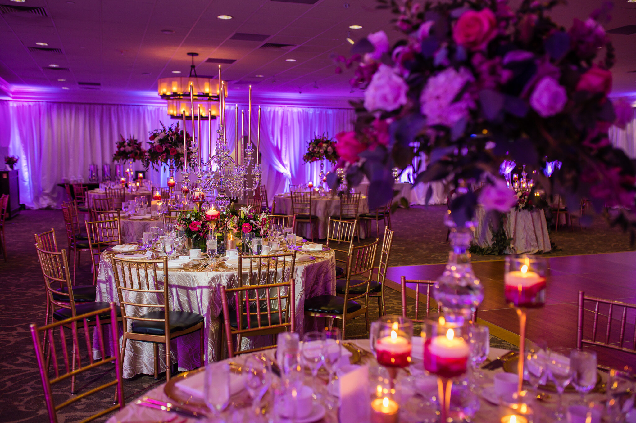 Wedding reception decor at Belmont Country Club