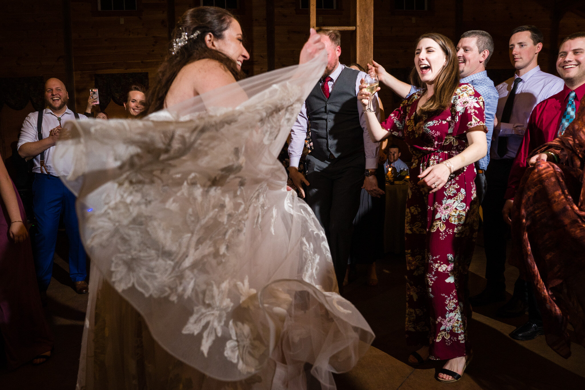 ringing and dancing at a wedding reception