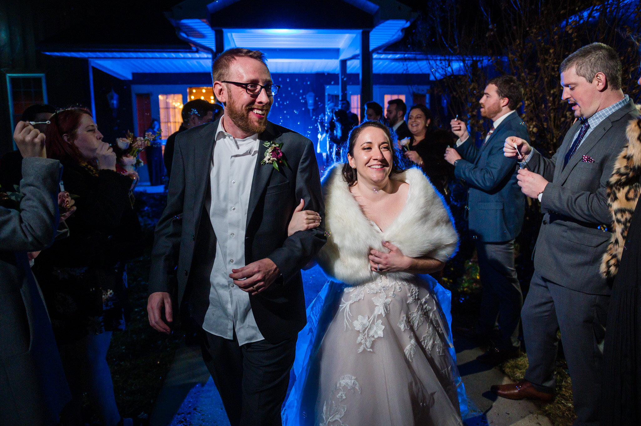 Bubble exit from a wedding reception