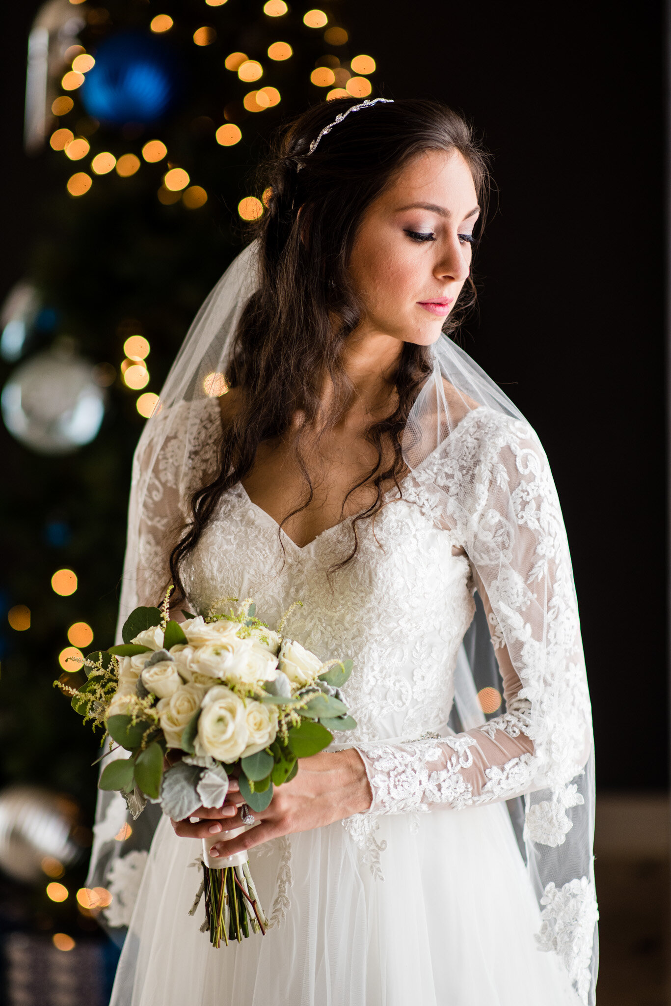 Christmas wedding bridal portrait