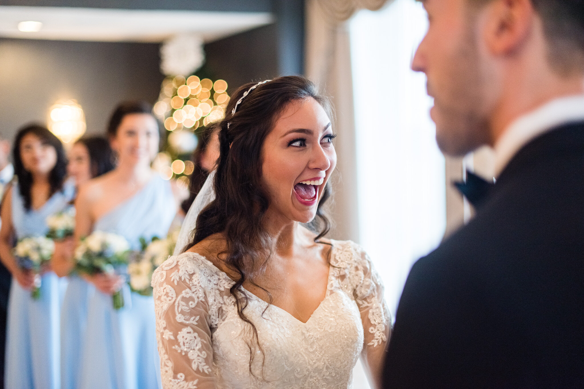 Bride's reaction to being married.