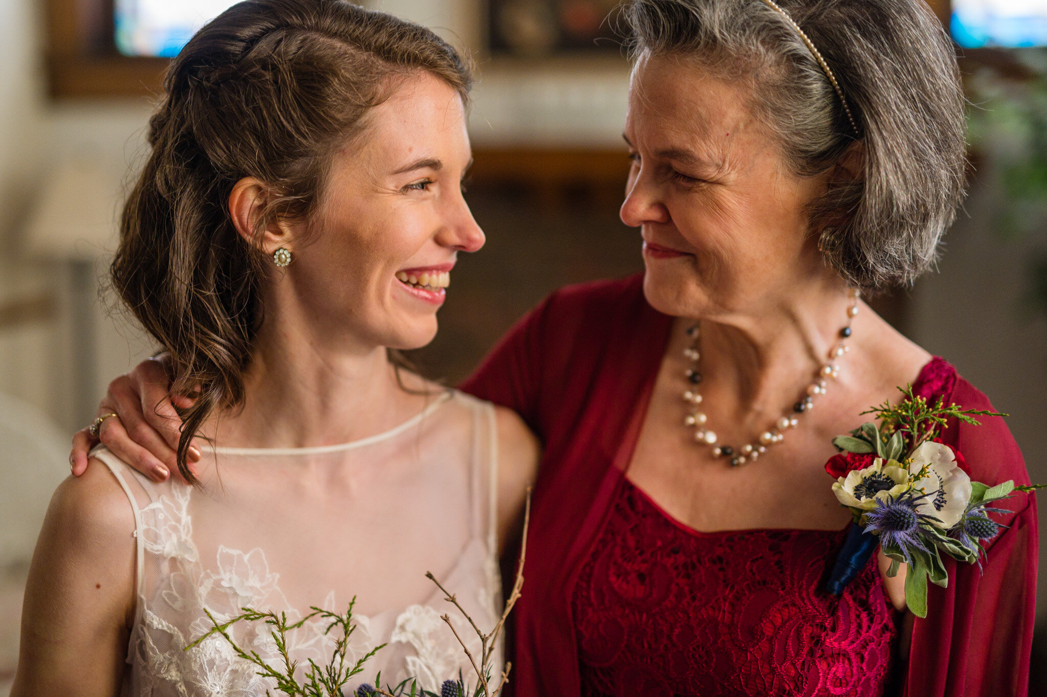 bride and her mother on her wedding day