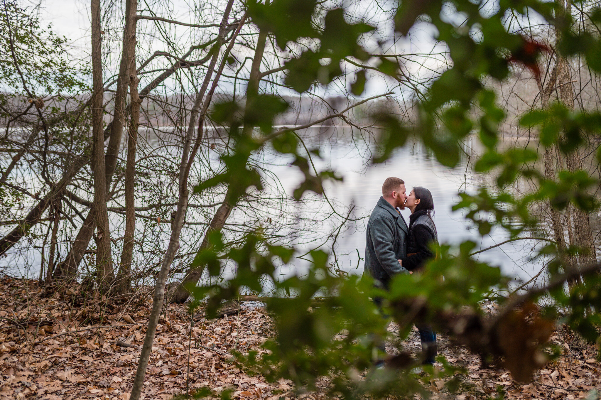 A winter engagement session at Burke Lake