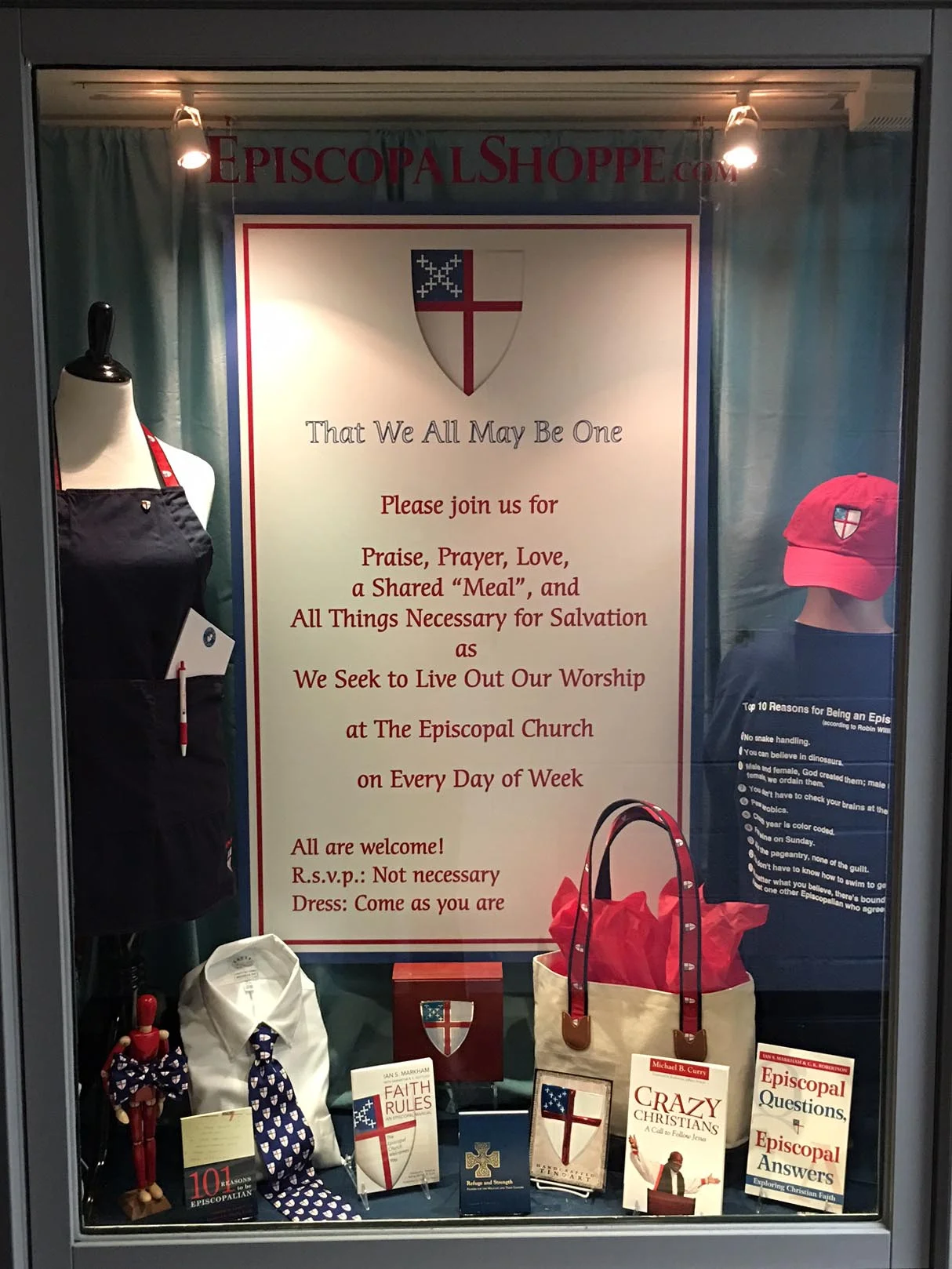 this gift shop window highlights "all things Episcopal"