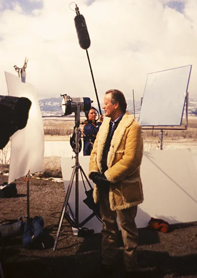 Preparing to boom Peter Fonda for the History Channel four-part series "The Rockies."