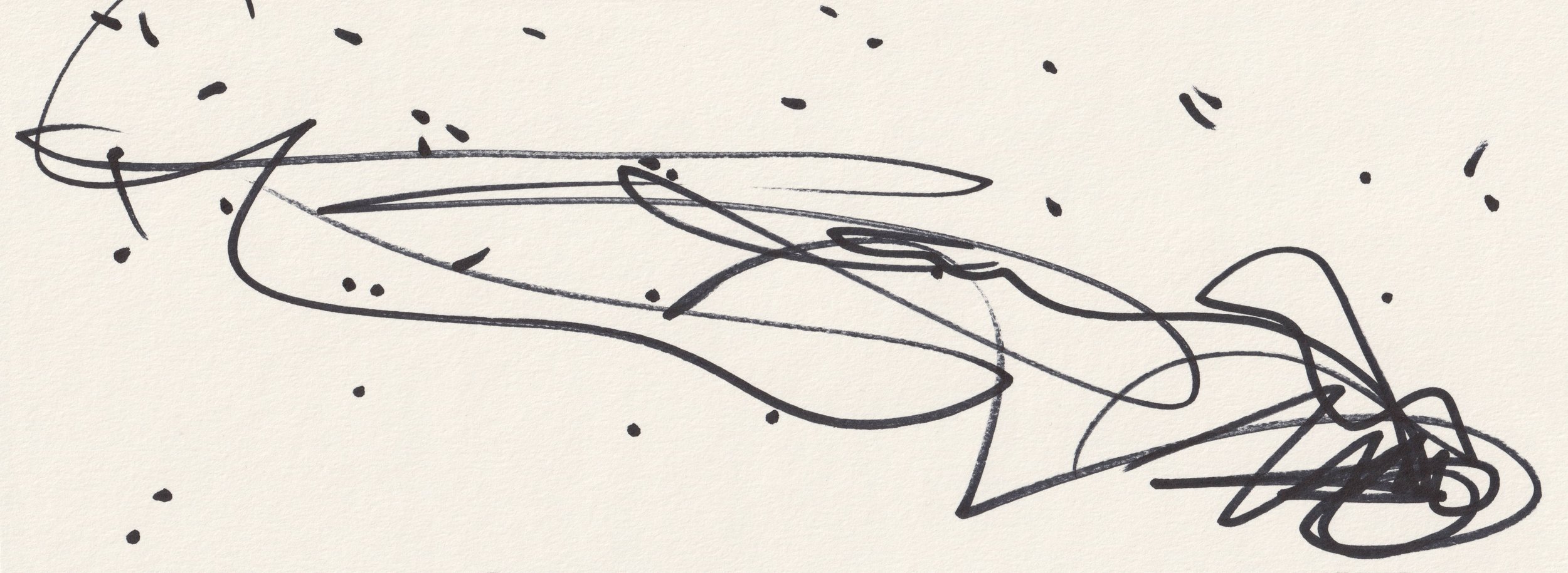 ANAXIMANDER: W I D E S drawing by Jonathan Joubert: a rapid black Sharpie drawing exploring elongated figure, spatial dislocation, line, movement and negative space.