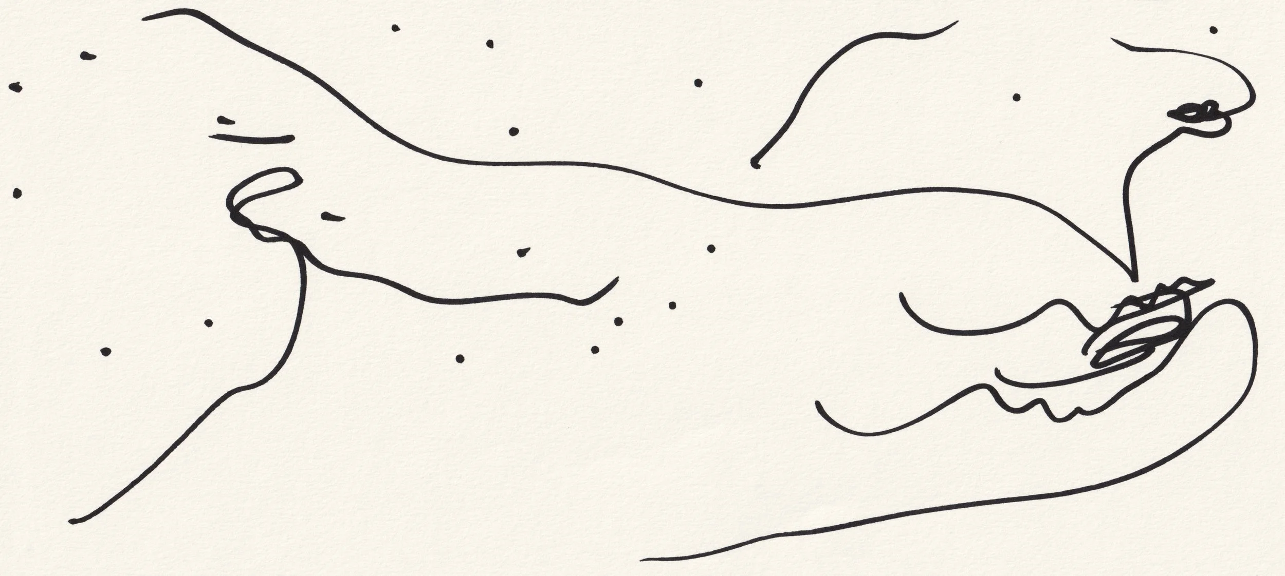 ANAXIMANDER: W I D E S drawing by Jonathan Joubert, a wide gestural figure dispersed across a field of black marks and dots.
