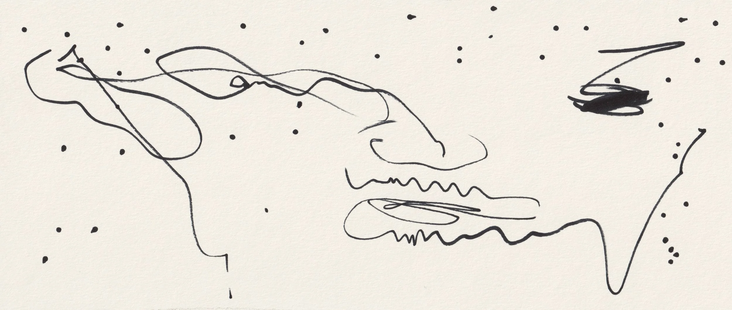 ANAXIMANDER: W I D E S drawing by Jonathan Joubert exploring fragmented anatomy, negative space, elongated line and dislocated facial forms in black Sharpie.