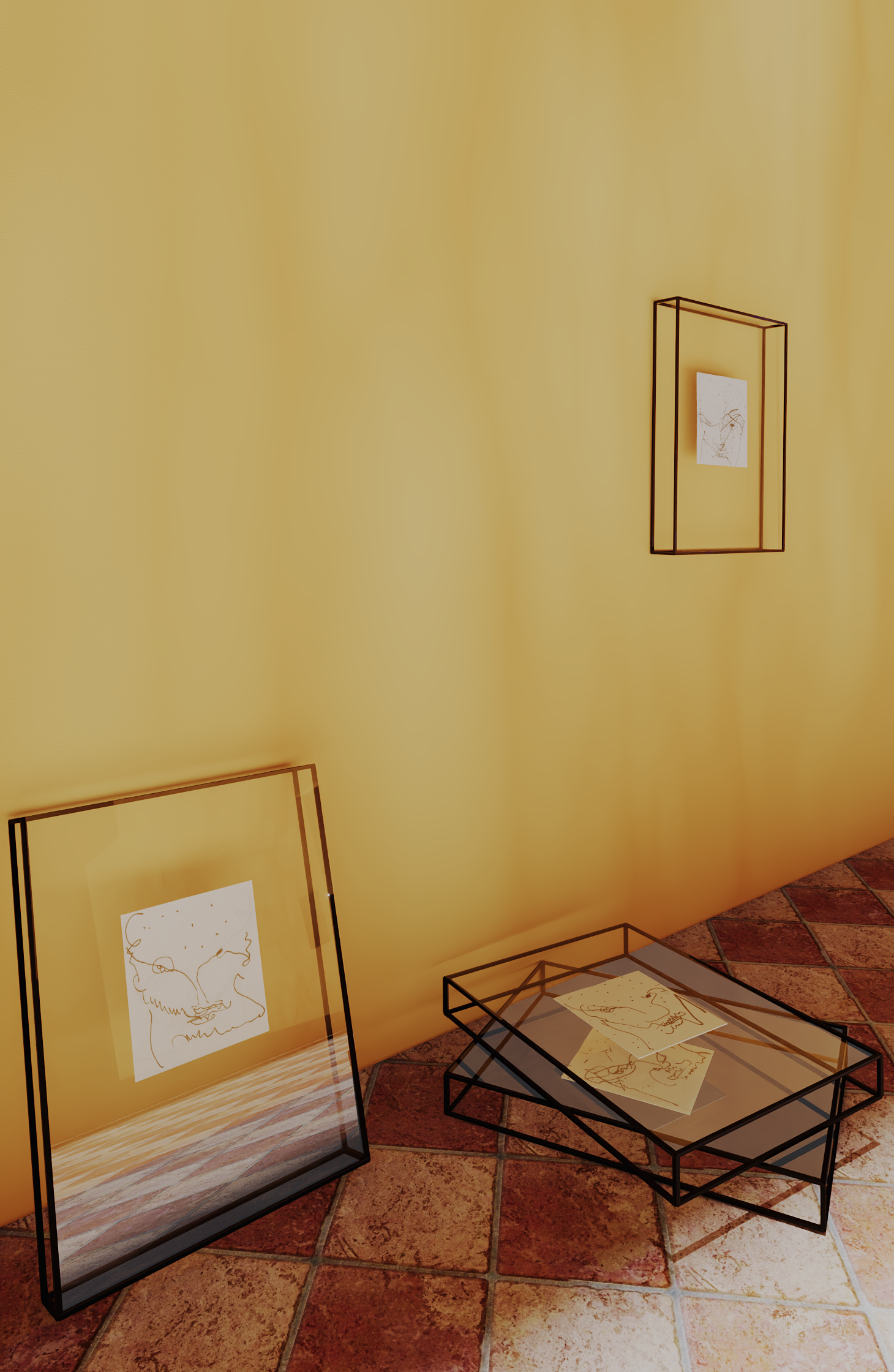 Four vitrines with ANAXIMANDER drawings by Jonathan Joubert, permanent marker on paper, 2026.