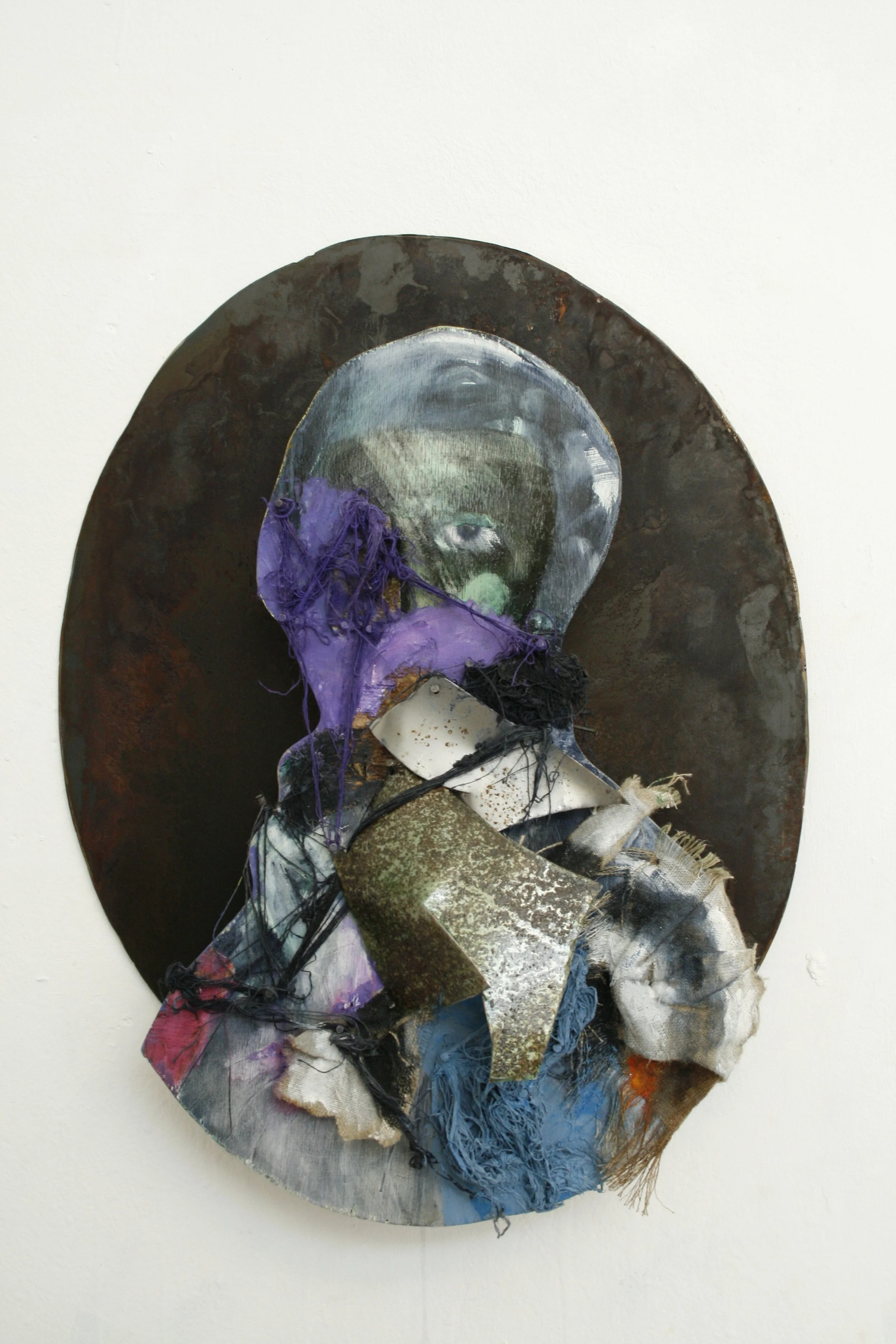 Electra (2009) by Jonathan Joubert, oval portrait element paired with a large upholstered sculptural form.