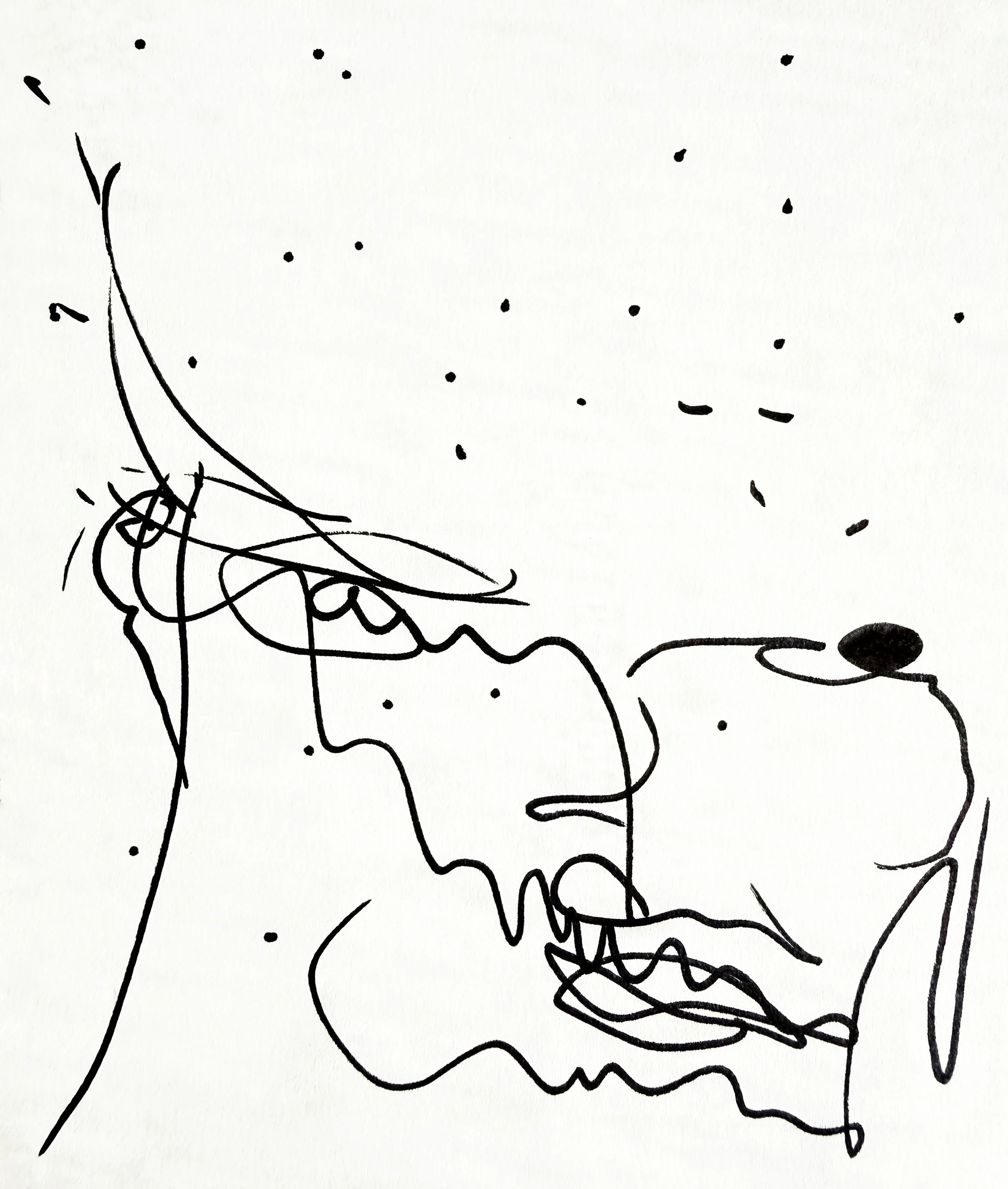 Scribble drawing portrait on paper by British artist Jonathan Joubert
