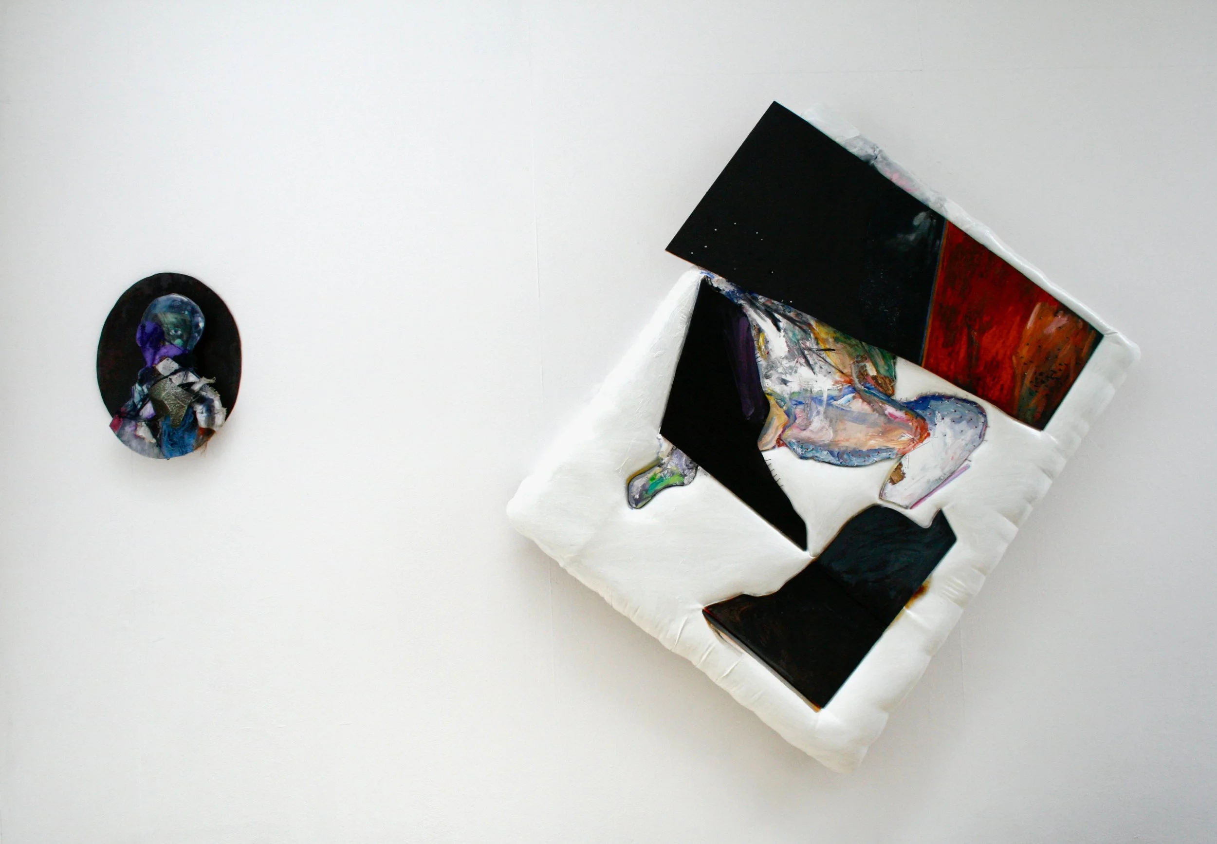Electra (2009) by Jonathan Joubert, oval portrait element paired with a large upholstered sculptural form.