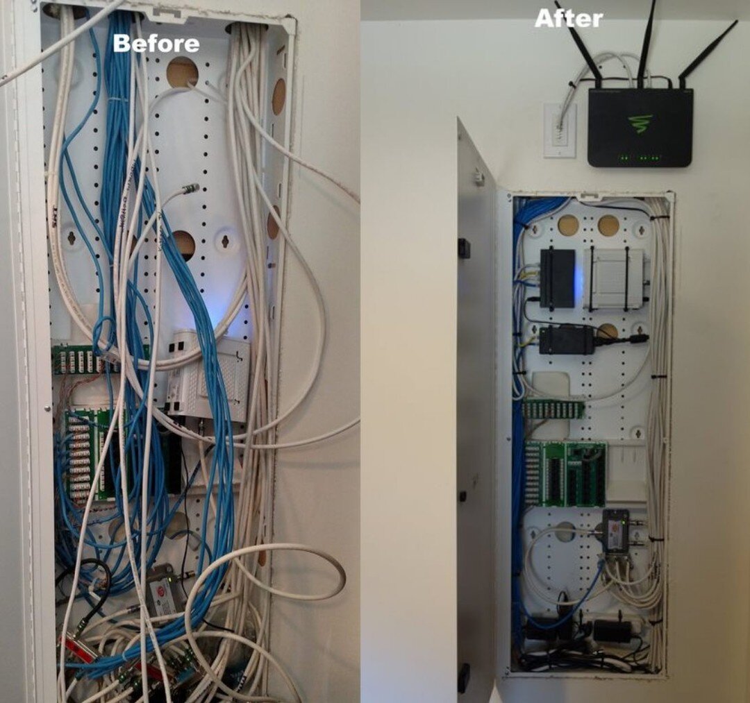 Go from wire chaos to organized wires 🔌  Does your wiring look like the before photo? We can help! 😎

#homenetworking #homeautomation #housetohome #organizedhome #organization #homeimprovement #azhomes #azconstruction #azhomeremodel #smarthome
