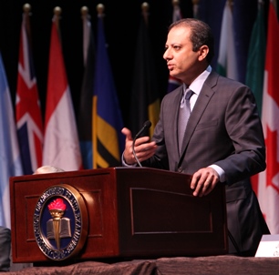 Bharara talks to the attendees.