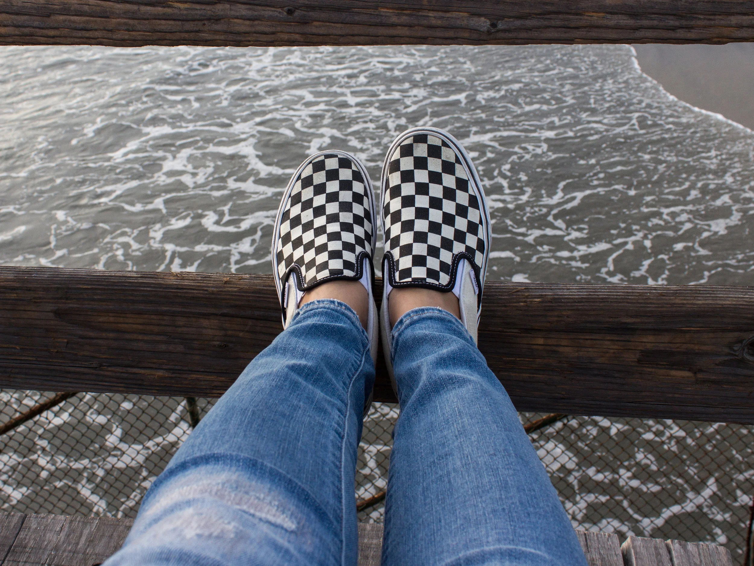vans checkerboard slip on estate blue