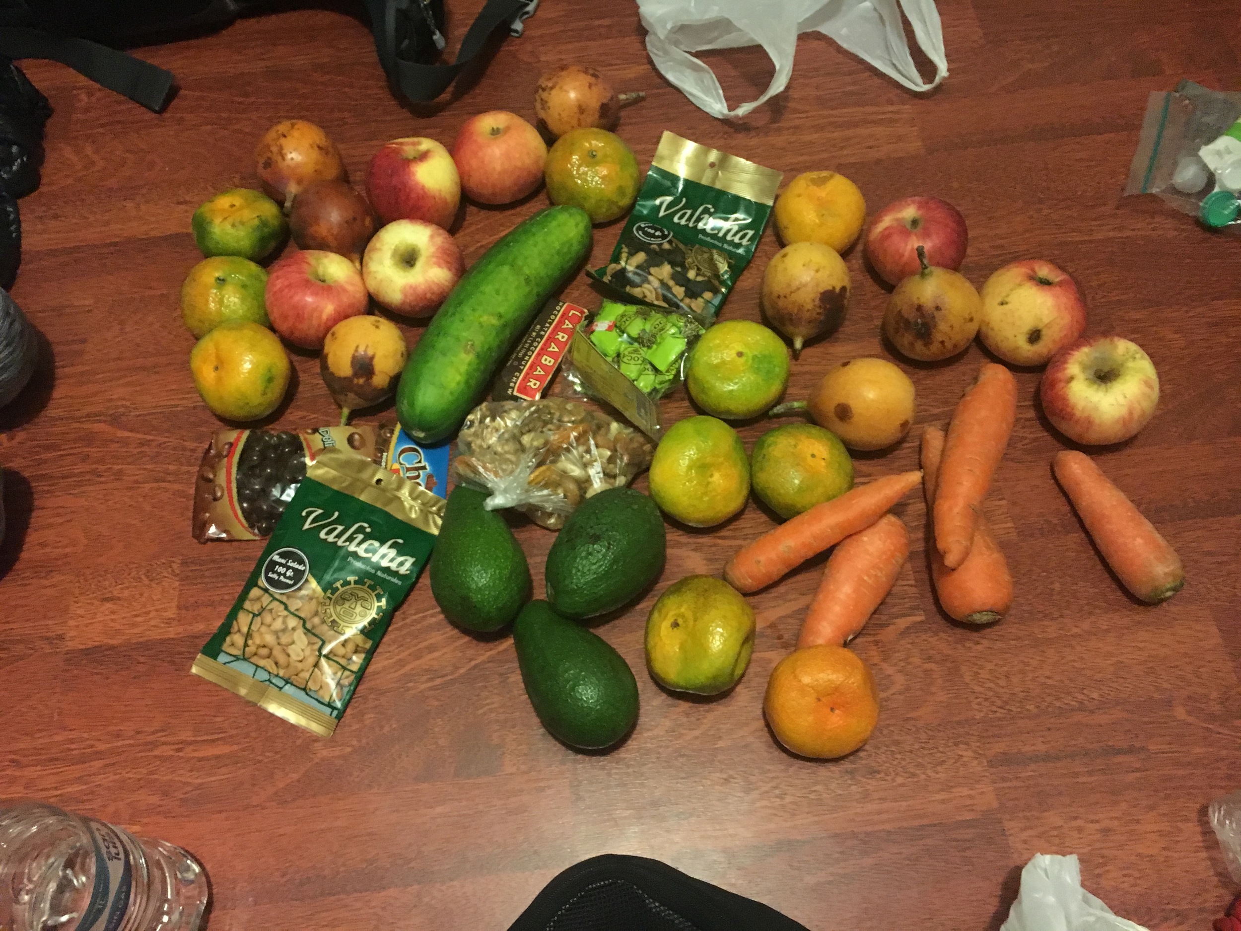 Most of the food we brought to trek with. Grossly underestimated our nutritional needs. Also got fed up with carrots. 