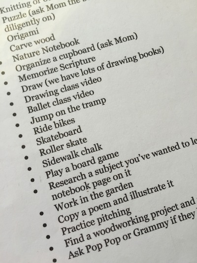 The "I'm Bored" List