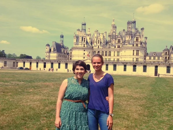 Our daughter and her French sister, visiting Castle Chambord, France