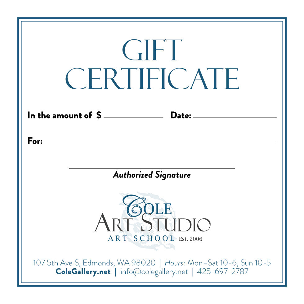 Gift Certificates: The Perfect Gift for Any Artist! — Cole Art Studio Art  Classes
