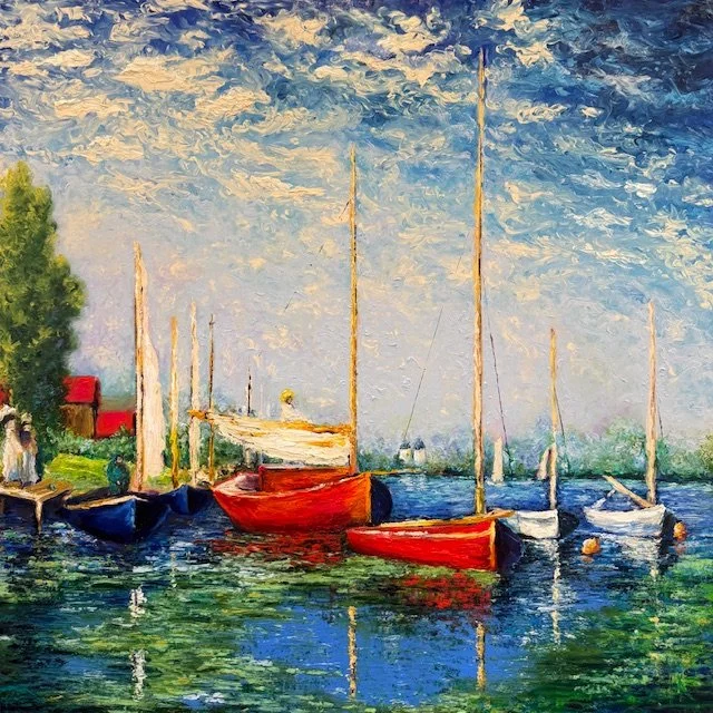 Kimberly Adams_Red Boats Revisted Monet_oil_36x36.JPEG