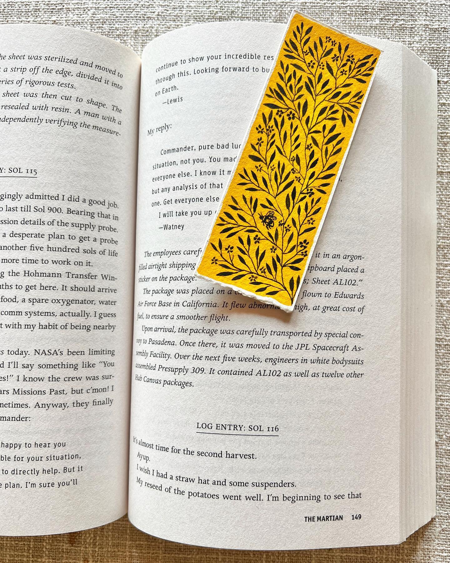 Leftover heavyweight watercolor paper makes for wonderful little hand-painted bookmarks 🐝
What are you reading these days? I just finished up The Martian by Andy Weir just as as I saw on the news that India became the 4th country to land a spacecraf