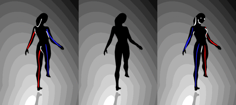Which direction is the woman in the middle turning?
