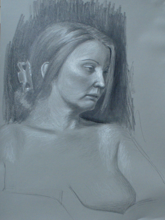 David Merrique- Anatomy and Figure Drawing II- Charcoal and white chalk on paper. 18 x 24 in.