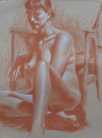 David merrique- Anatomy and Figure Drawing II. Sanguine conte on paper. 18 x 24 in.