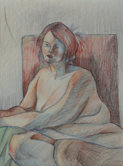 Gabriella D'Abreau- Anatomy and Figure Drawing II- Charcoal and color pencil on paper. 18 x 24 inc.