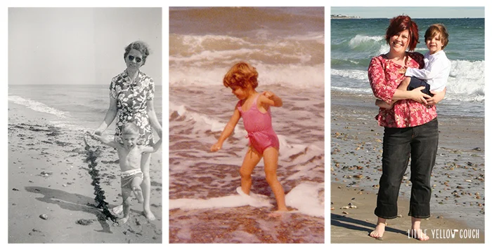 Madeline & James, Karen's Grandmother and father; Karen in the waves; Karen with her son, Kolya