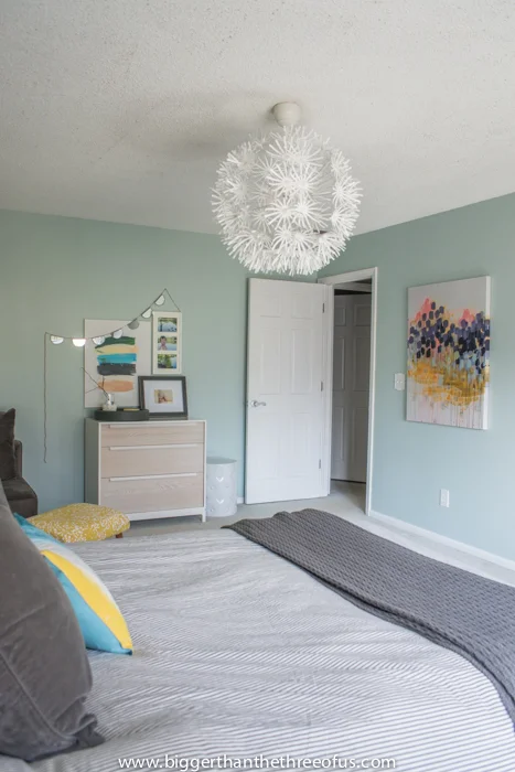 Ashley's master bedroom . Eclectic and fresh. 