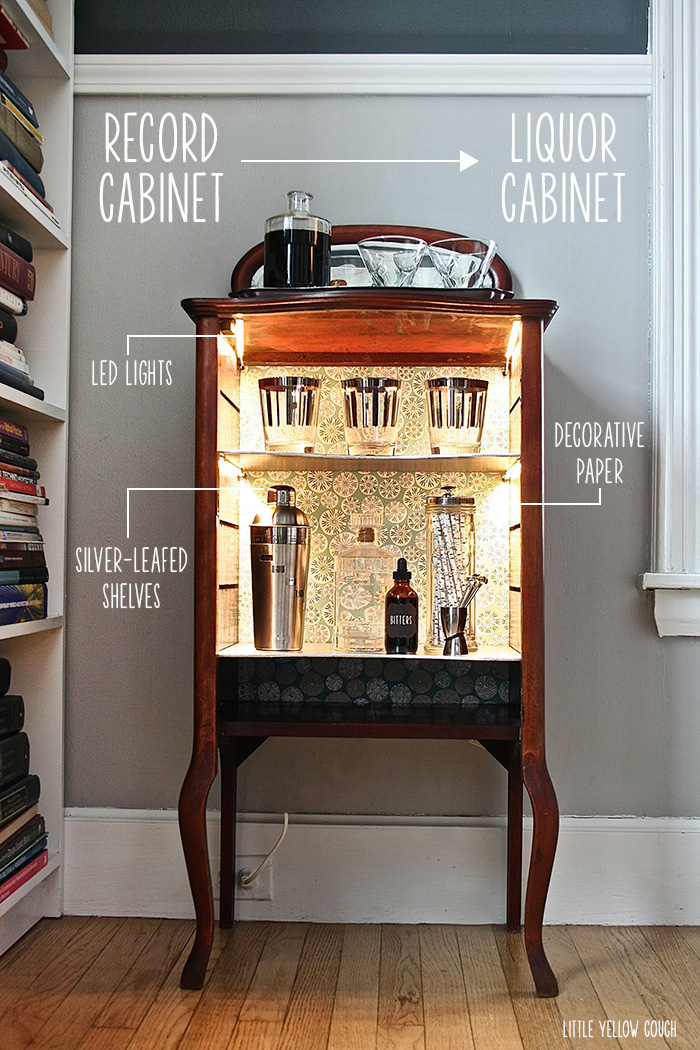 Before & After: record cabinet to liquor cabinet