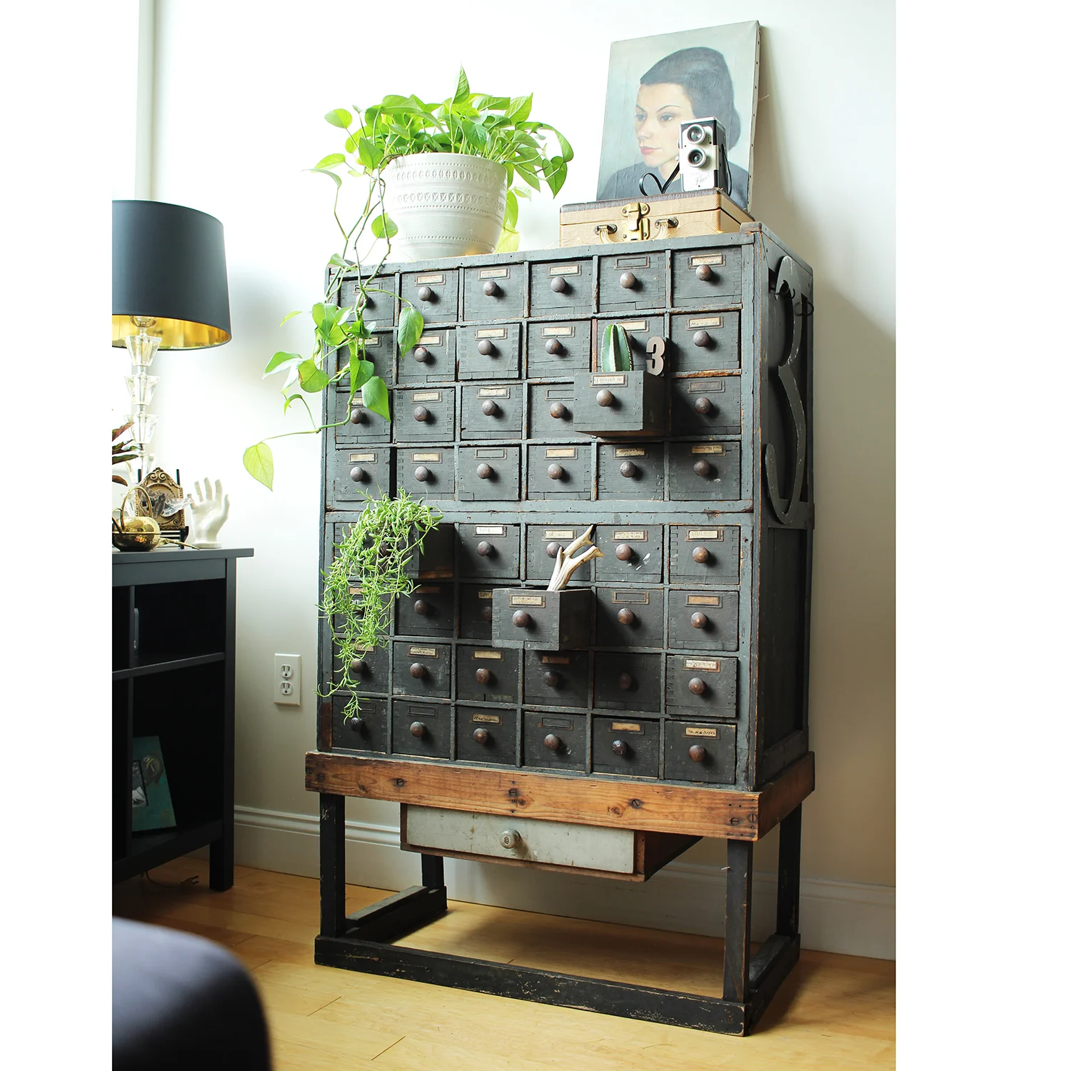 My Brimfield find ... a vintage cabinet of drawers made from WWII mortar shell boxes
