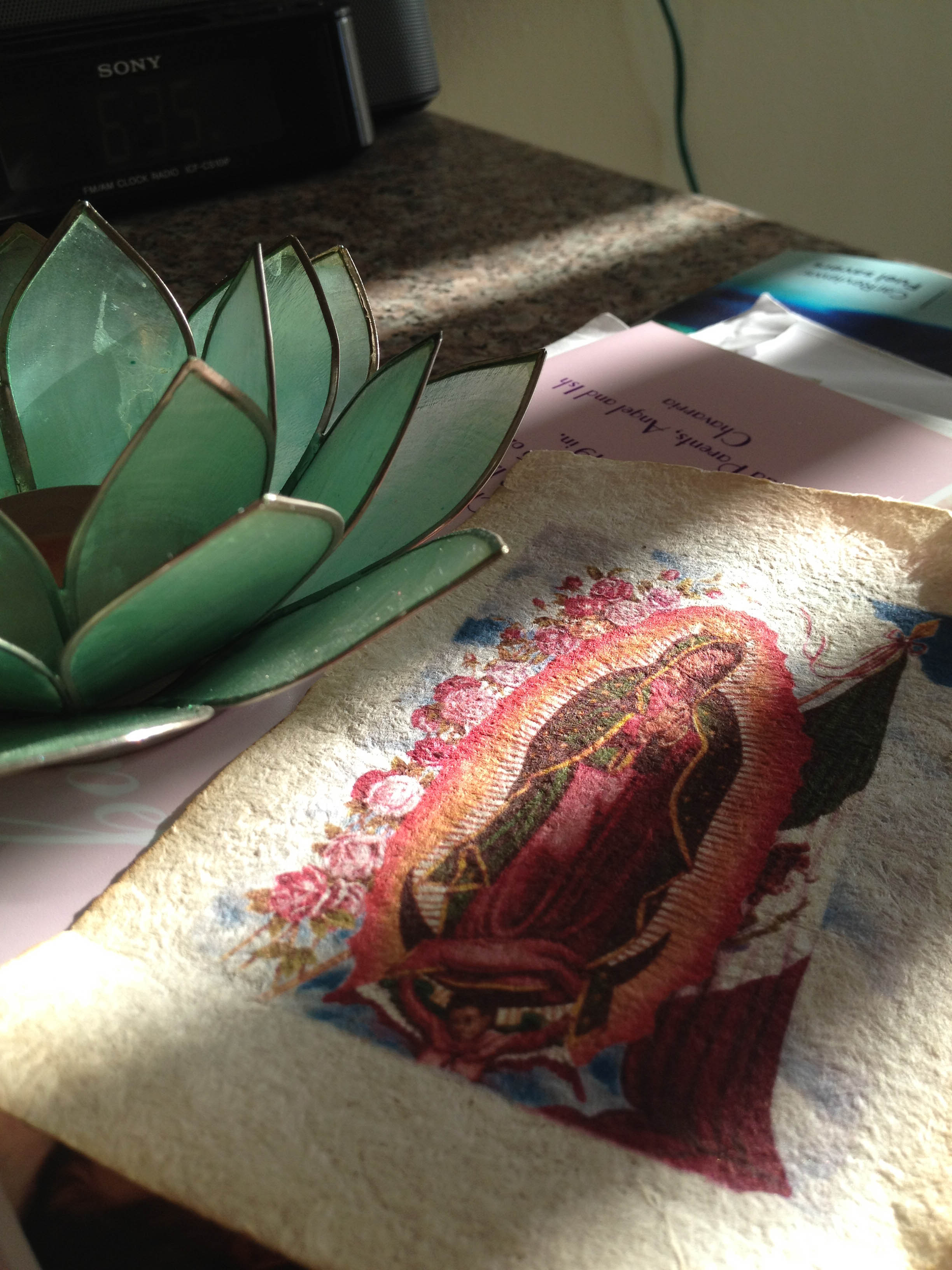 I have an obsession with Virgin Mary prints, lotus flowers, and natural light. 