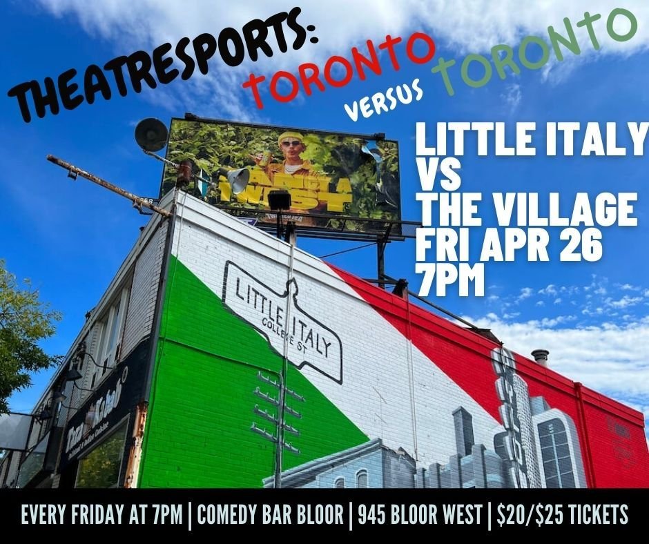 TOMORROW at @comedybarto, join us for THEATRESPORTS: TORONTO VS. TORONTO! The city's most exhilarating improv comedy battle where neighbourhood pride is at stake and only one neighbourhood can reign supreme! 

This week's neighbourhoods competing for