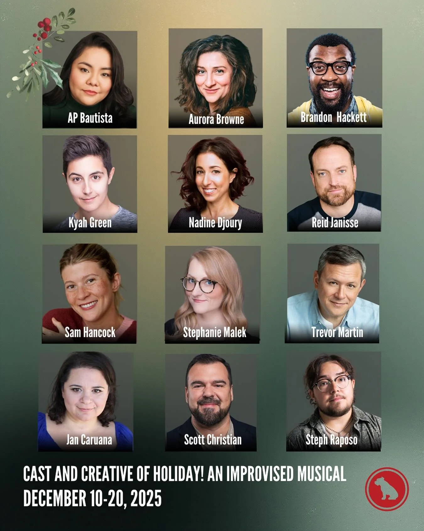 Thrilled to announce this year&rsquo;s cast of Holiday! An Improvised Musical! 

Come watch these incredible performers make up an entire Stephen Sondheim holiday musical out of your suggestions - each night is completely different and you never know