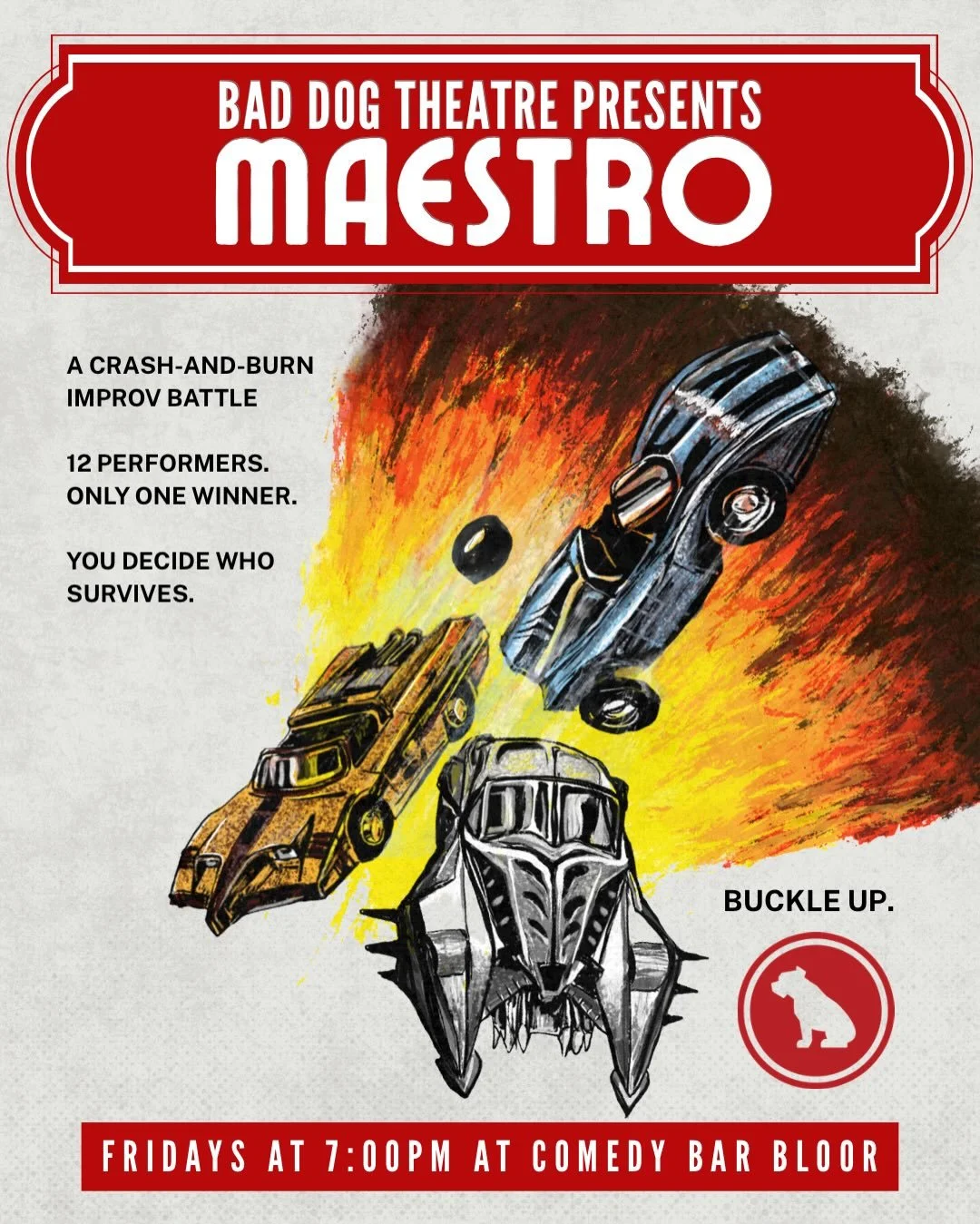 ✨TONIGHT!✨ Maestro: The Improv Comedy Battle-Royale where a dozen improvisers compete in a crash-and-burn elimination-style showdown. There can only be one survivor, and the power to crown the Maestro is YOURS.

Every Friday, 7pm @comedybarto
🎟 Get 