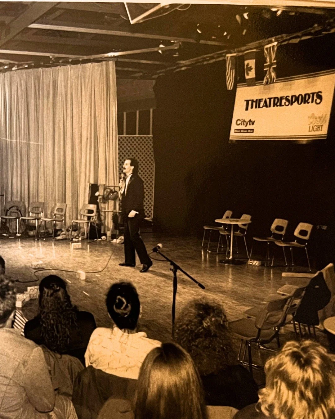 #throwback to this shot of Theatresports alumni from the 80s!

Since 1982, Bad Dog Theatre has produced Theatresports! Our stages have been graced by notable alumni such as Colin Mochrie (Whose Line Is It, Anyway), Kids in the Hall, Mike Myers, Keanu