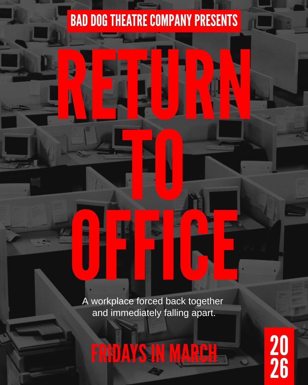 RETURN TO OFFICE
Dates: Fridays in March 20, 27 &amp; April 3
Time: 7pm
Location: Comedy Bar Bloor (945 Bloor St. W)
Starring: @just_a_turd, @andrewbushell, @carleythorne, @edwordchoi, @nicoleliliane
Created by @just_a_turd
Produced by: @aliarasul

T