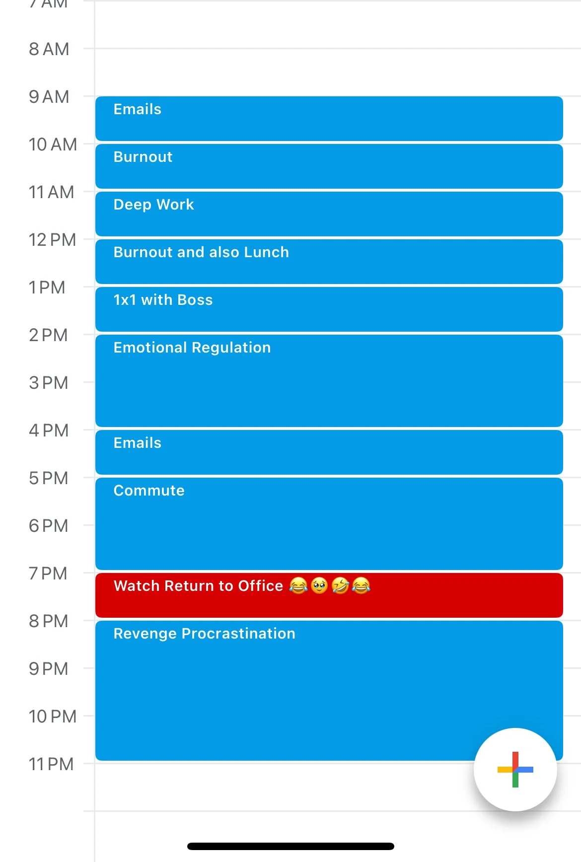 Thank you for reaching out.

I am unavailable due to mandatory emotional processing at RETURN TO OFFICE.

During this time I will be:
&bull; confronting burnout
&bull; laughing too loudly
&bull; remembering I am a person

Your email has been forwarde