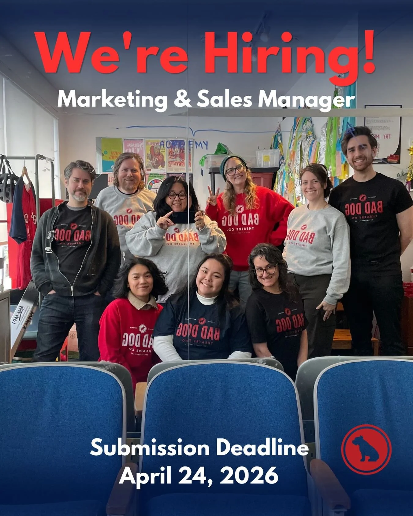 We&rsquo;re hiring a Marketing &amp; Sales Manager at Bad Dog Theatre Company.

This is a part-time role (25 hours/week) focused on helping us grow our classes, shows, and corporate workshops. 

We&rsquo;re looking for someone who is both creative an