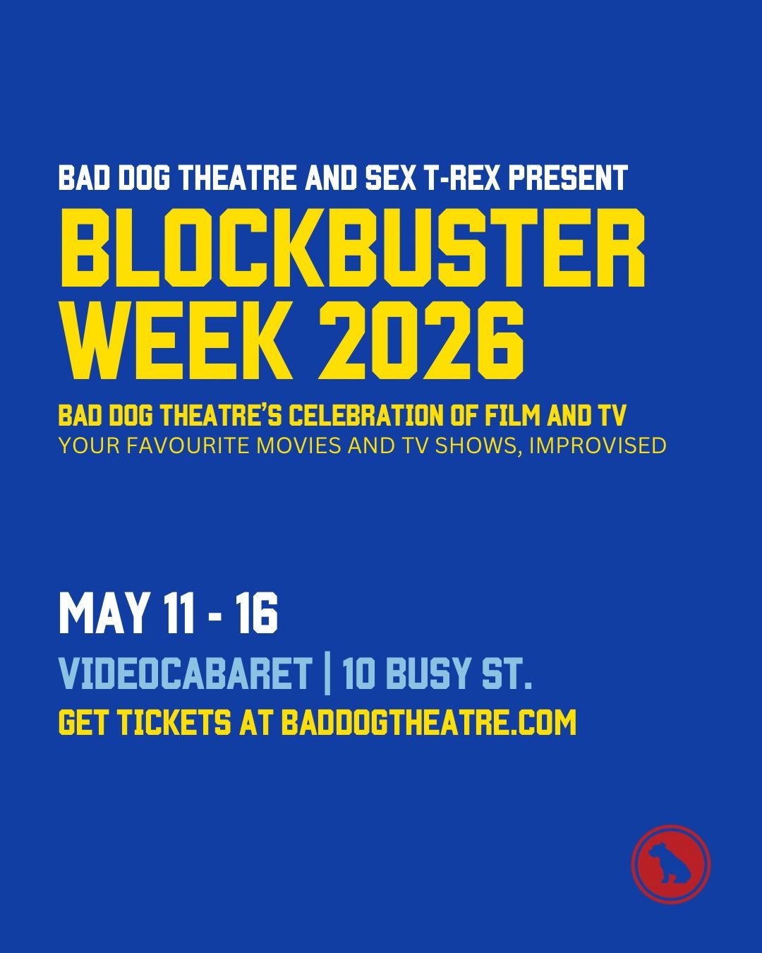 The OFFICIAL LINEUP for Blockbuster Week has landed! We&rsquo;ve got 24 acts across 12 shows at the @videocabaret on May 11-16!

🍿🎬 We are thrilled to present the return of BLOCKBUSTER WEEK - a festival of improvised comedies celebrating movies and
